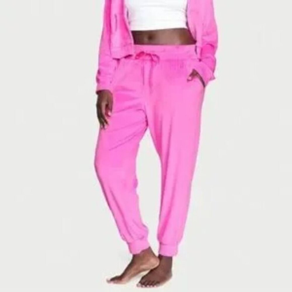 VICTORIA'S SECRET joggers wide leg pink velour drawstring waist size XL